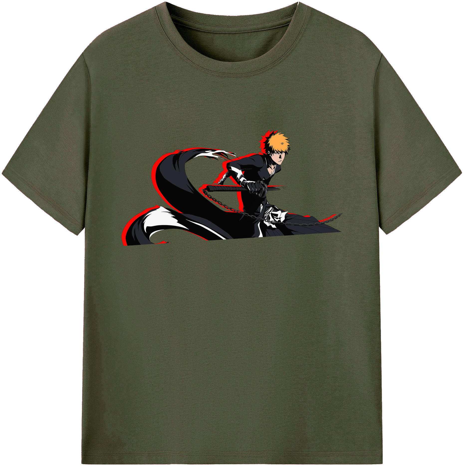 （画像用） ブリーチ 黒崎一護（くろさき いちご）BLEACH Kurosaki Ichigo 綿100％ メンズ半袖Tシャツ｜肌触りやわらか＆通気性